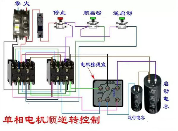 单相电机正反转接线图 单相电机正反转接线图